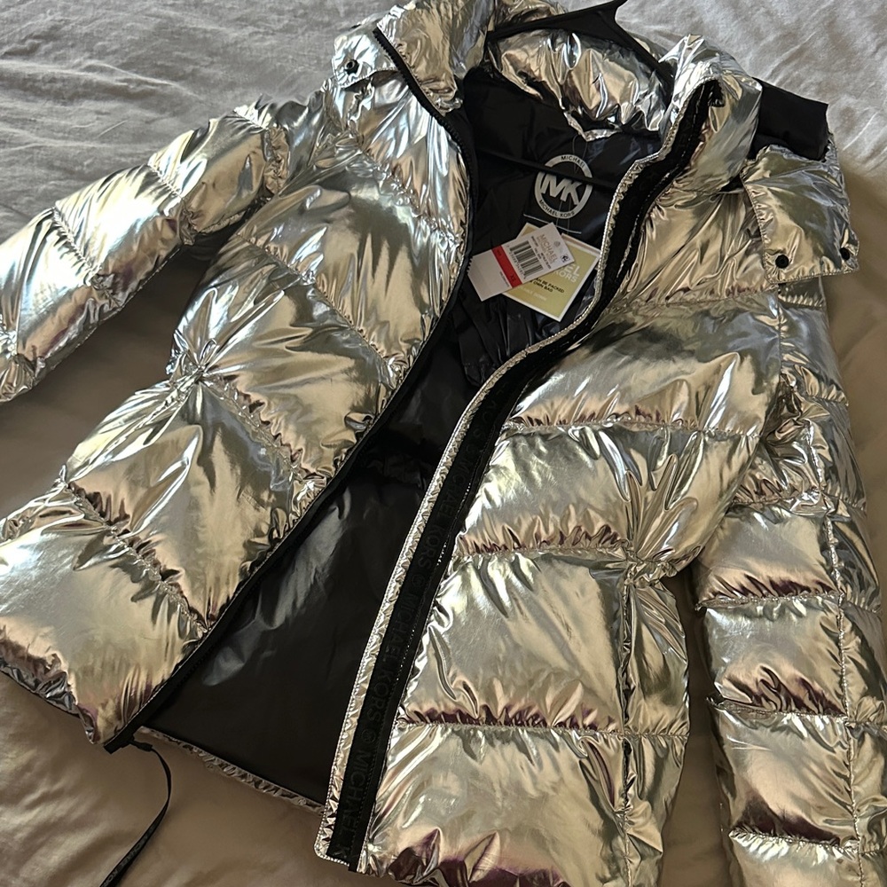 NEW MICHAEL KORS Silver Puffer Jacket